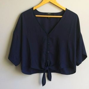 NWOT Knot Front Navy Crop Top